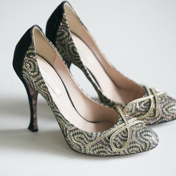 Nina Ricci High-Heel Glitter Black  Suede Pumps - Picture 11 of 12